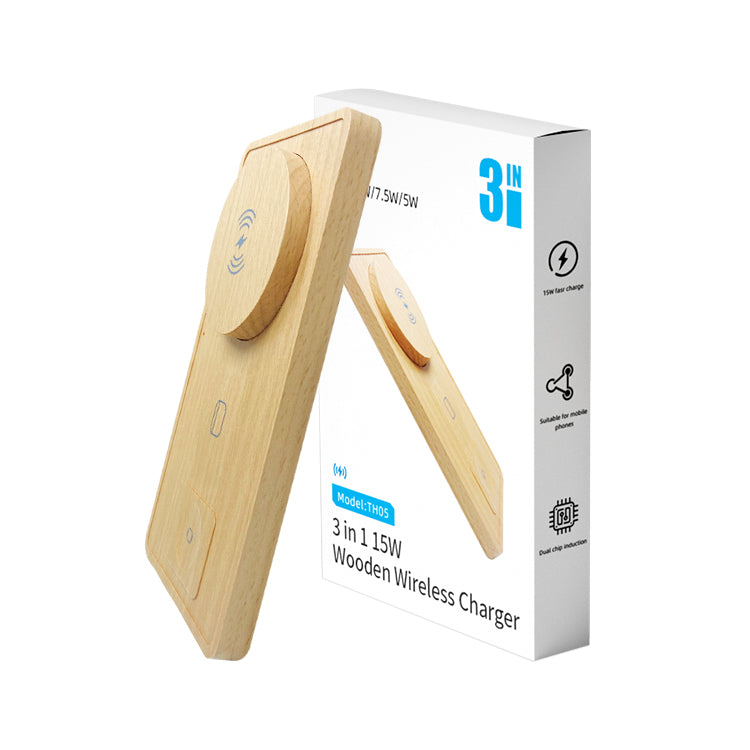 Wooden 3 in 1 15W Fast Charging Wireless charger