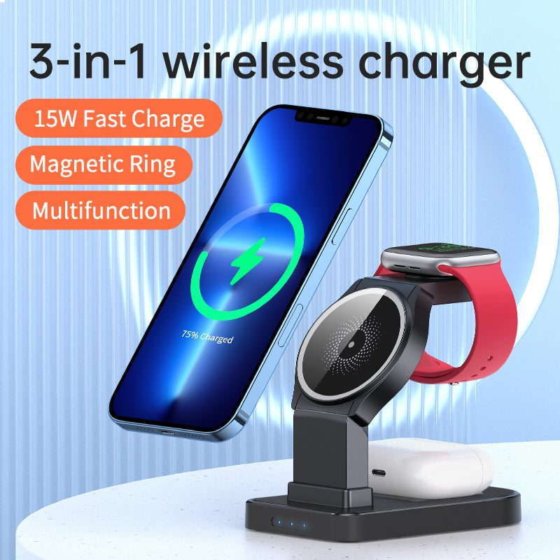 15W 3 in 1 Magnetic Wireless Charger Stand