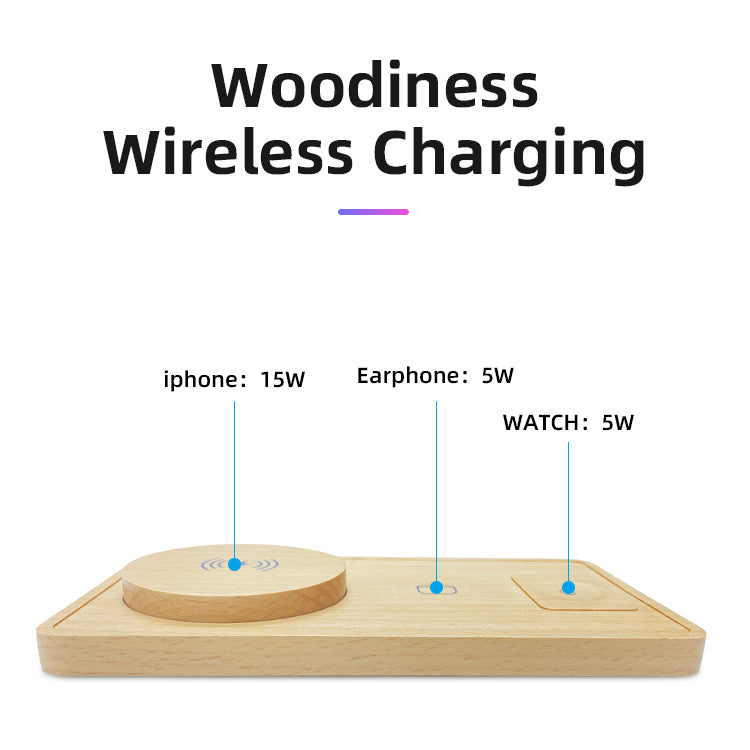 Wooden 3 in 1 15W Fast Charging Wireless charger